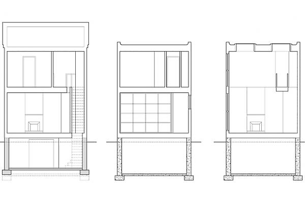 3 sections thru house